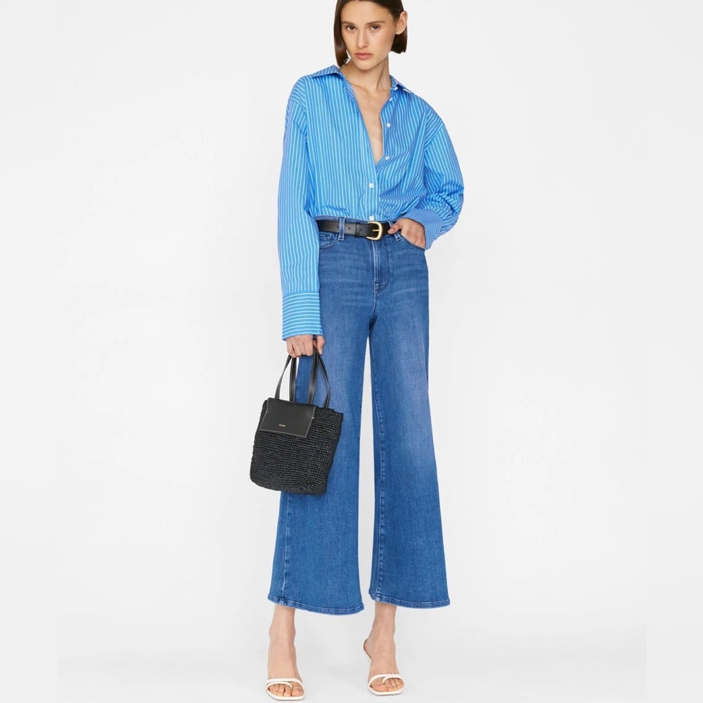 Frame le palazzo crop mid blue wash jeans wide leg size 24 high waisted rise